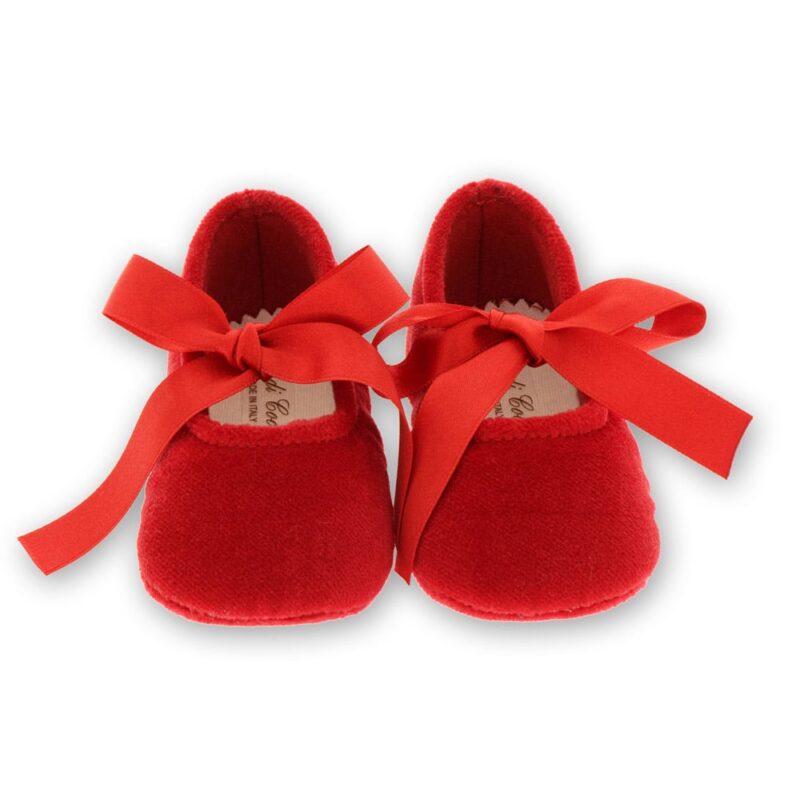 Ballerine Neonata in Velluto con fiocco raso