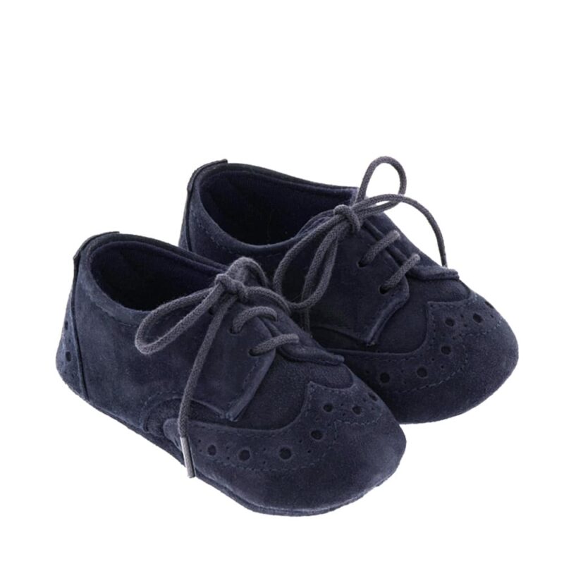 Scarpina neonato cerimonia in camoscio blu