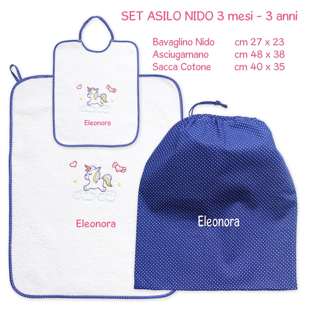 Set Asilo Personalizzato 3 Pezzi - Bavaglino, Sacca E Asciugamano In Cotone, Made In Italy - Foto 7