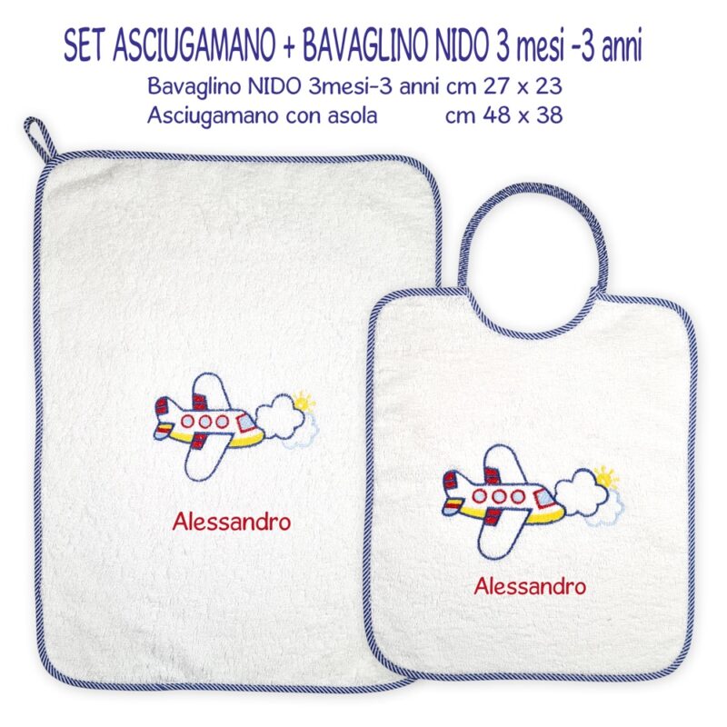 Bavaglino e Asciugamano Personalizzati Asilo Nido Aeroplano - immagine 2