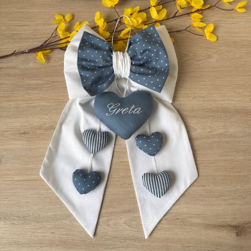 Fiocco Nascita Personalizzato con Cuori in Piquet