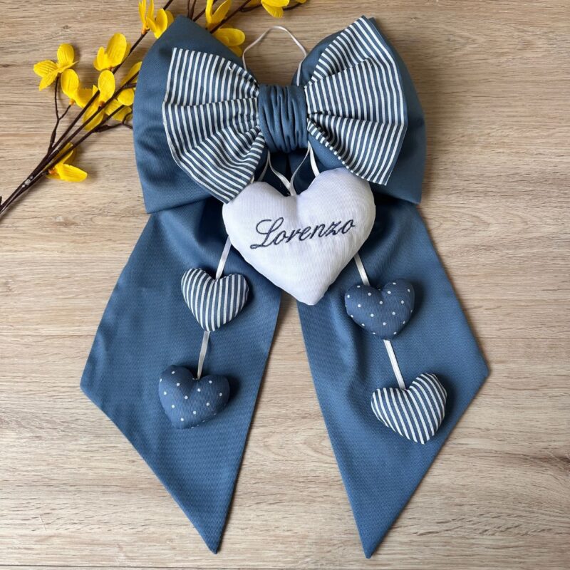 Fiocco Nascita Personalizzato con Cuori in Piquet