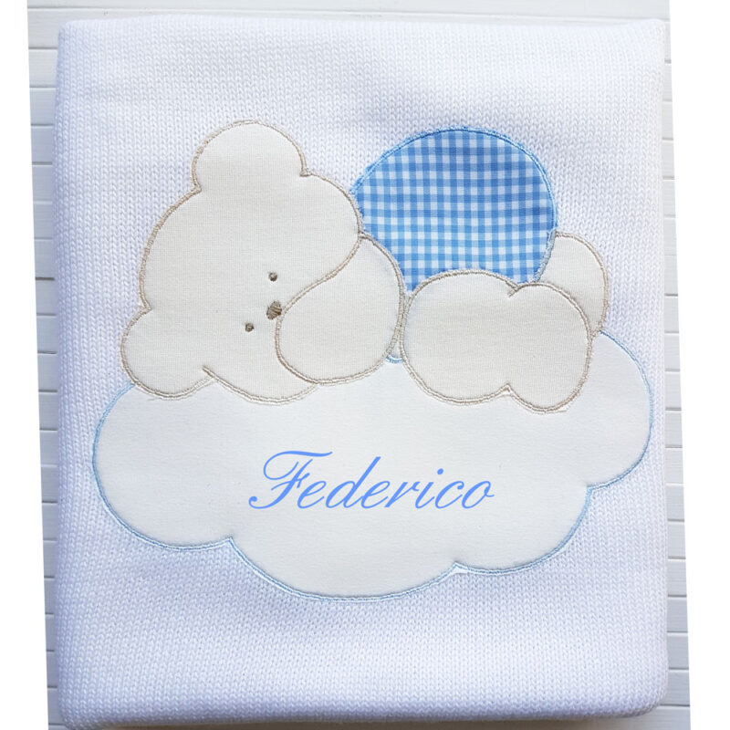 Copertina Personalizzata in maglia Bianco Azzurro