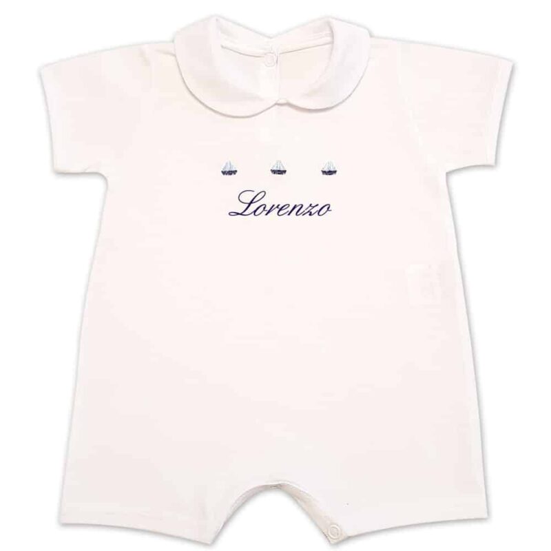 Pagliaccetto Personalizzato Neonato Barchette Bco-Blu