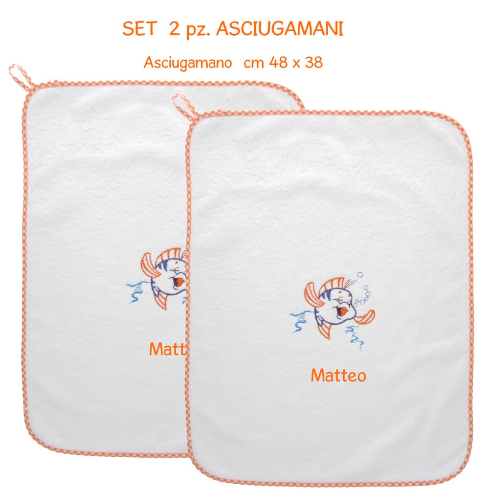 Set 2 Asciugamani Personalizzati Con Nome Ricamato E Balza Floreale - 100x60 Cm E 60x40 Cm, Morbido Cotone 450gr/mq, Made In Italy