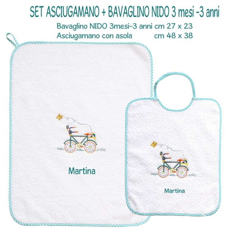 Bavaglino e Asciugamano Personalizzati Asilo Nido Bicicletta - immagine 2