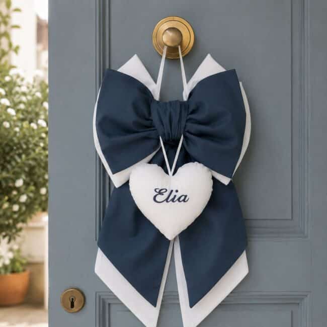 Fiocco Nascita grande Personalizzato con Cuore in Piquet