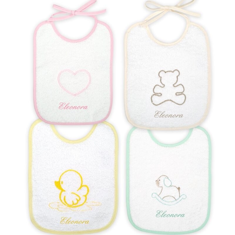 Bavaglini neonato personalizzati Fantasie varie in spugna- 4 pezzi Bimba