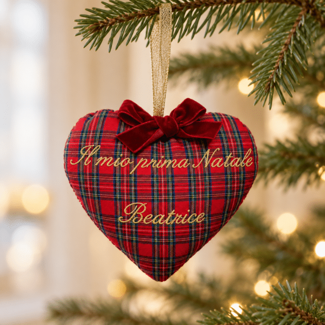 Cuore Personalizzato Primo Natale con Fiocco