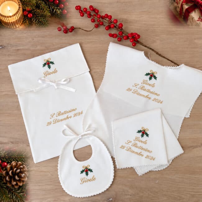Set Battesimo Agrifoglio Personalizzato in Piquet