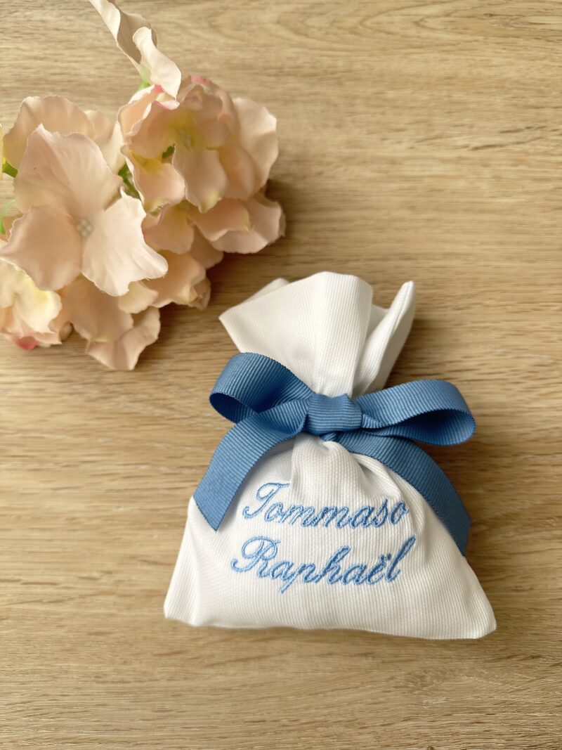 Sacchetti Bomboniere Personalizzate Battesimo misto lino