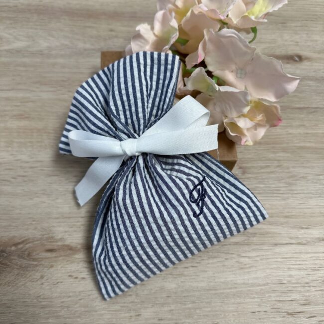 Sacchetti Bomboniere Personalizzate Battesimo riga azzurra