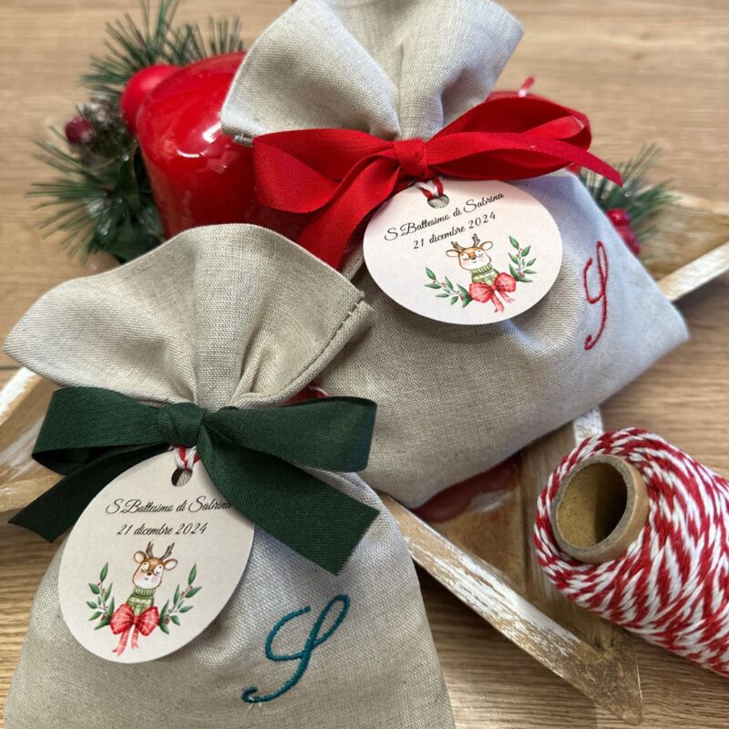 Sacchetti Bomboniere Personalizzate Battesimo Natalizio
