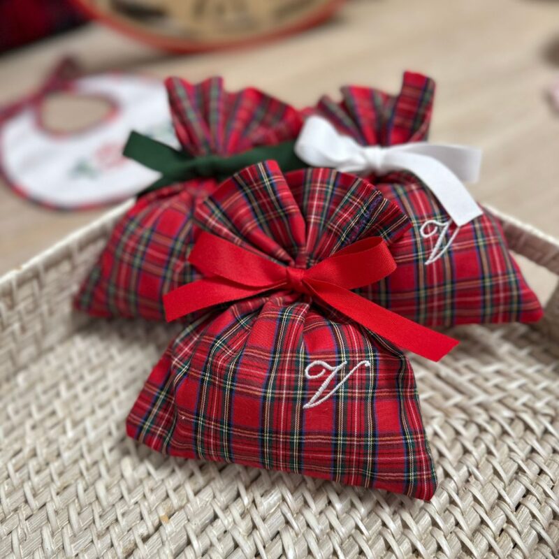 Sacchetti Bomboniere Personalizzate Battesimo Natalizio tartan
