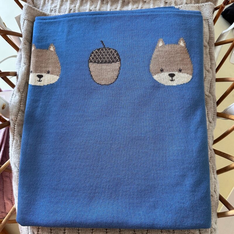 Coperta culla in pura lana merino tema bosco