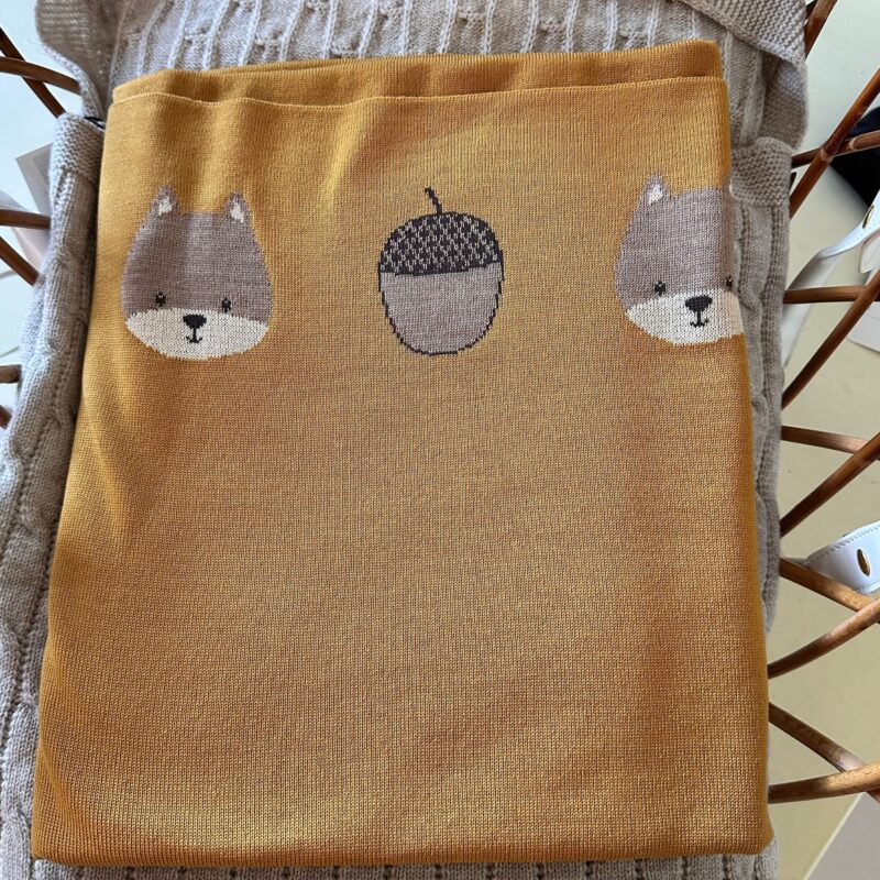 Coperta culla in pura lana merino tema bosco