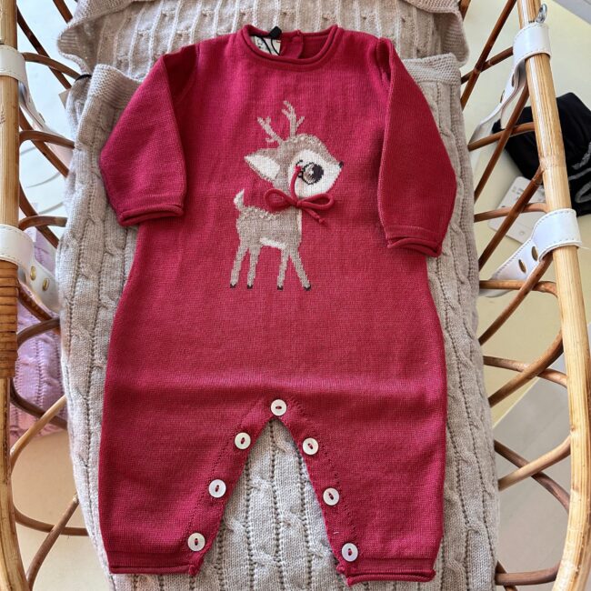 Tutina neonata in pura lana merino tema bosco
