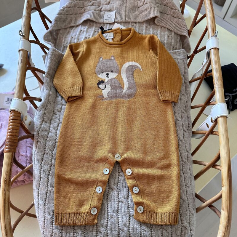 Tutina neonato in pura lana merino tema bosco