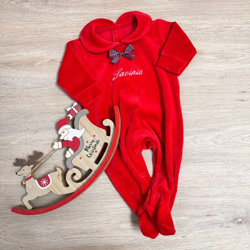 Tutina Neonato Personalizzata ciniglia Natale con fiocco