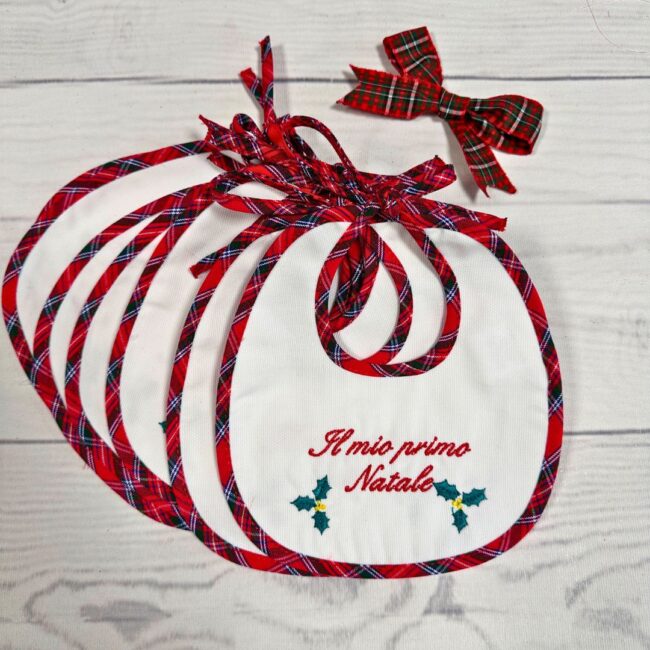 Bavaglino primo Natale tartan