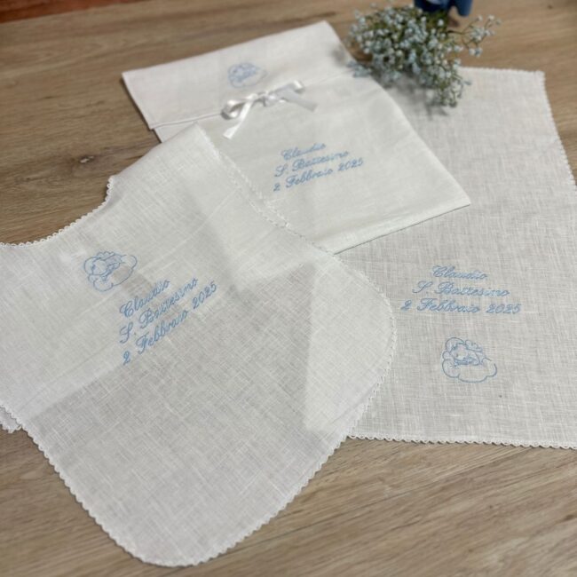 Componi il tuo Set battesimo personalizzato angioletto in lino