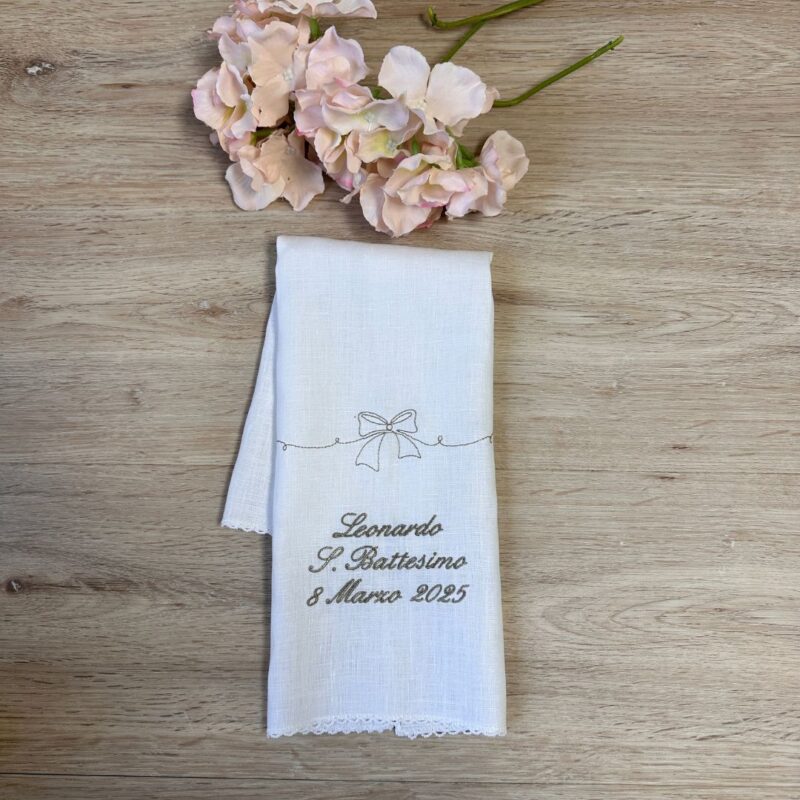 Lavetta Battesimo fiocco Personalizzata in puro lino