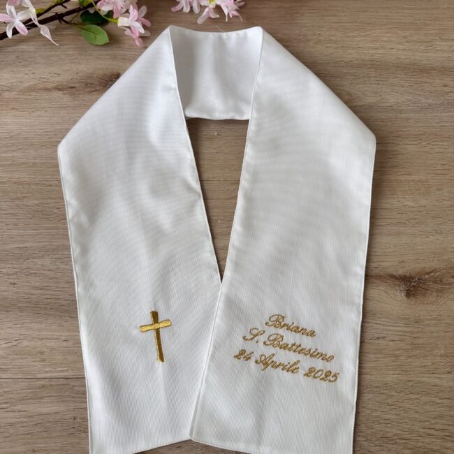 Stola battesimo personalizzata in piquet ricamo croce