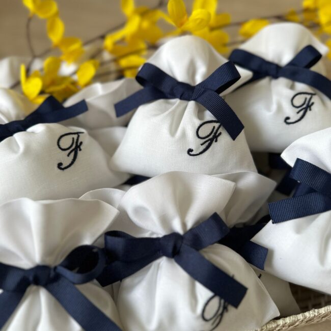 Sacchetti Bomboniere Personalizzate nastro canetè blu