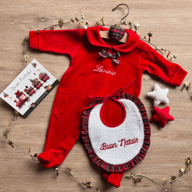 Set Regalo Tutina e Bavaglino Scozzese personalizzato