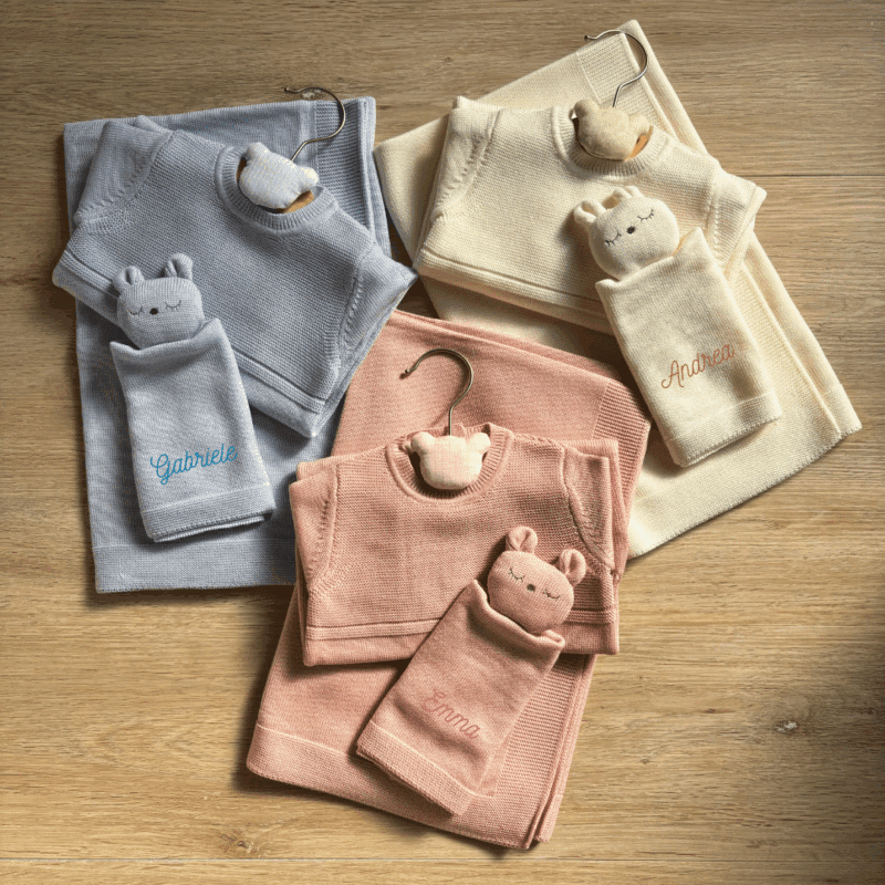 Set Regalo Nascita Personalizzato pura lana DouDou, Tutina e Copertina