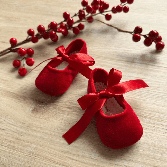 Ballerina Neonata in Velluto con Fiocco in Raso