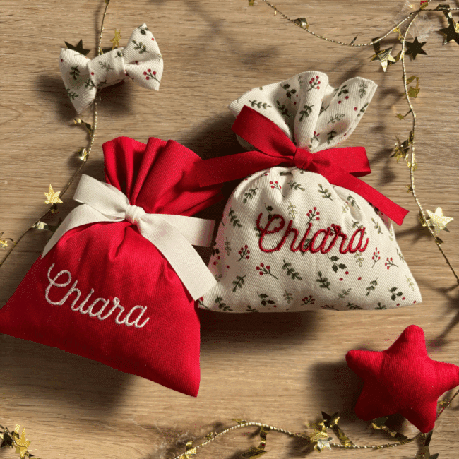 Sacchetti Bomboniere Personalizzate Battesimo natalizio agrifoglio