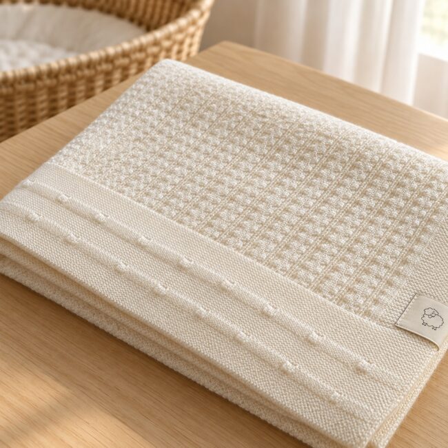 Coperta culla in pura lana merino motivo traforato