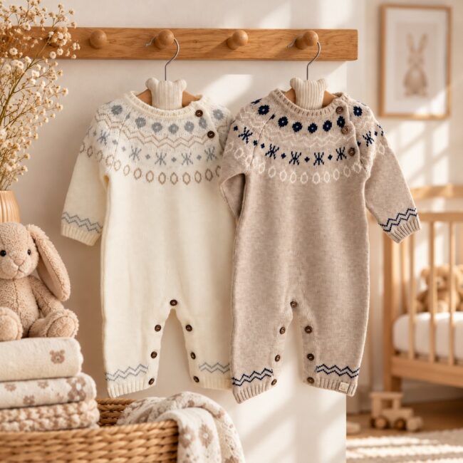 Tutina neonato motivo jacquard in pura lana merino